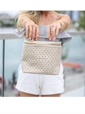 kate spade Cream Polka Dot Insulated Lunch Bag with Gold Zippers
